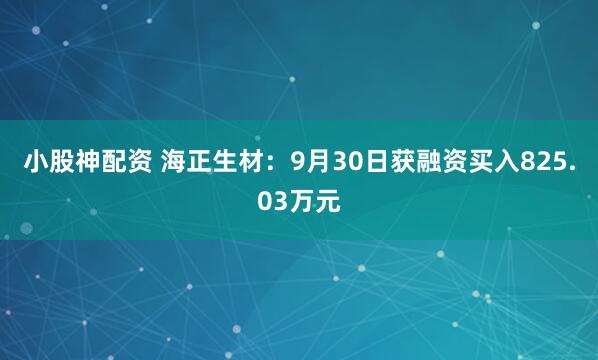 小股神配资 海正生材：9月30日获融资买入825.03万元